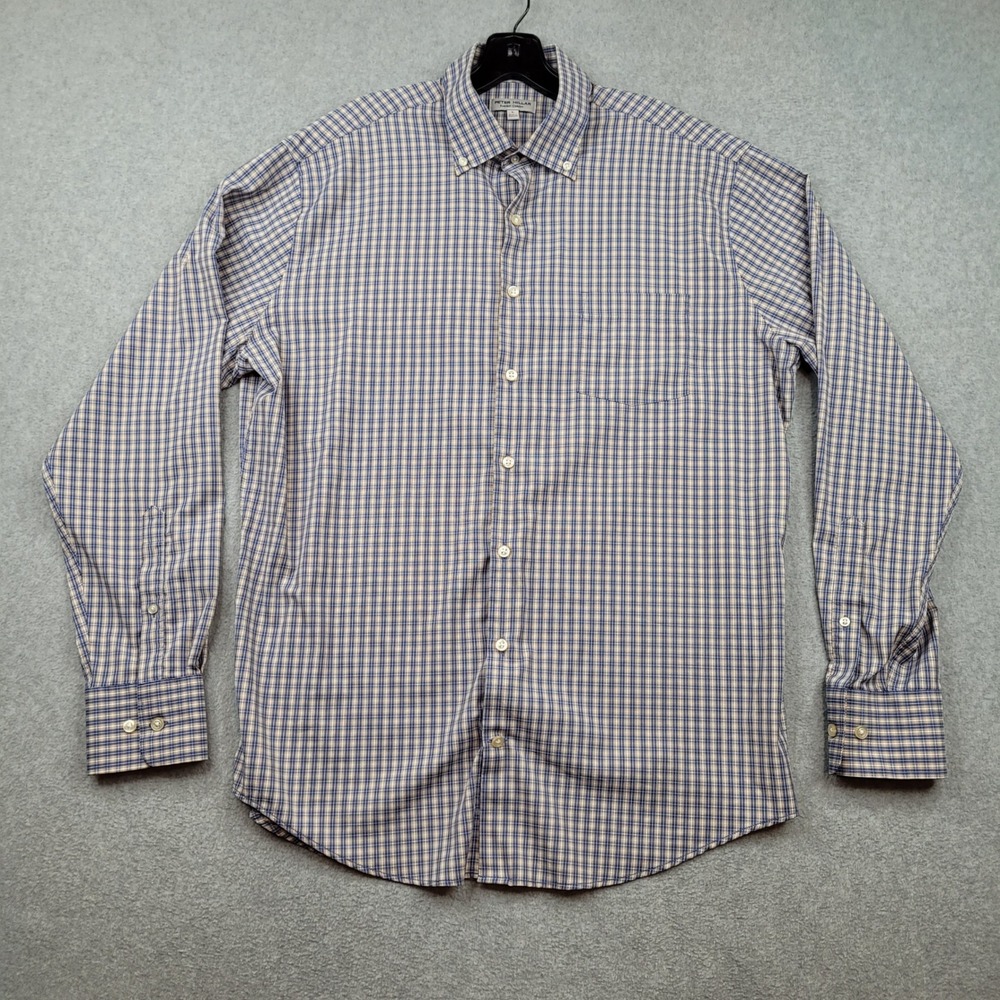 Peter Millar Button Down Shirt Mens‎ Large Blue Plaid Summer Comfort Stretch